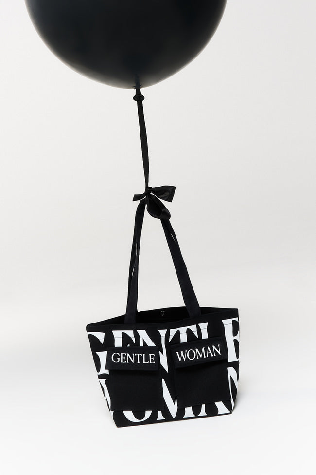 Logo On Double Pocket Mini Tote : Black - GNB433.2