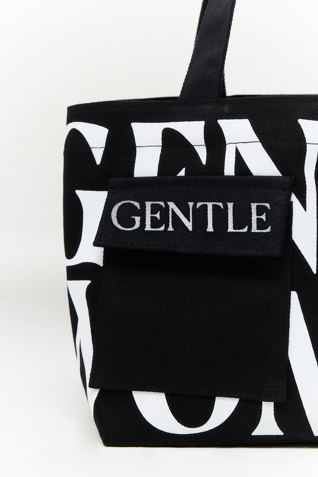 Logo On Double Pocket Mini Tote : Black - GNB433.2