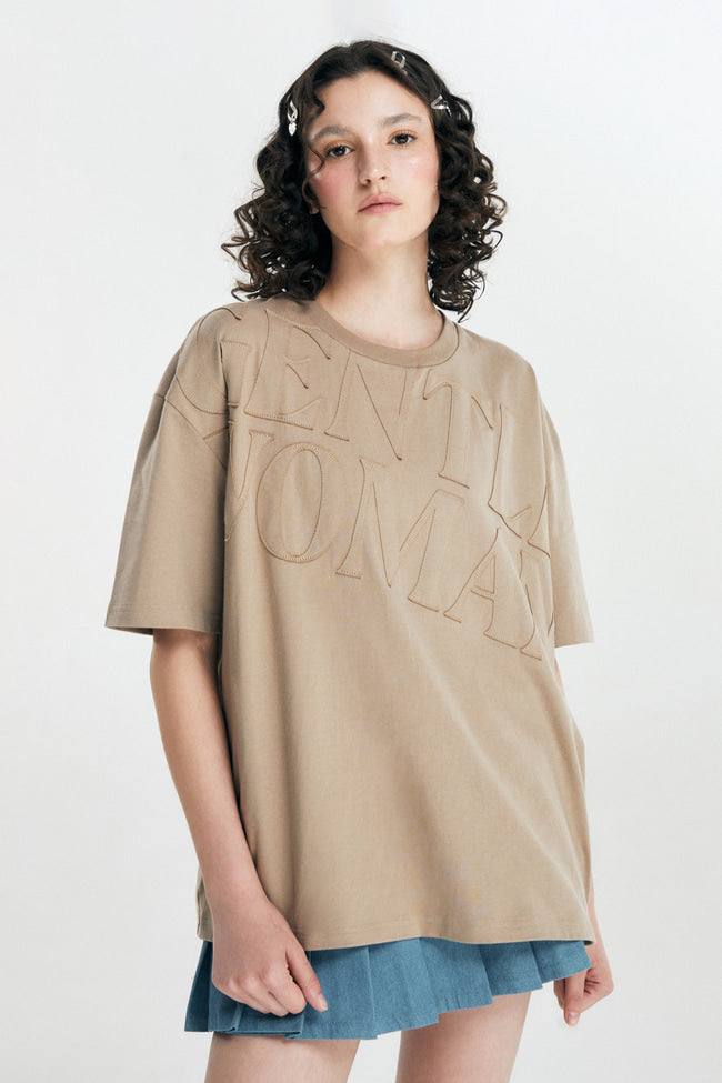 GW Quilted Oversized T-Shirt : BROWN - GW22185.2
