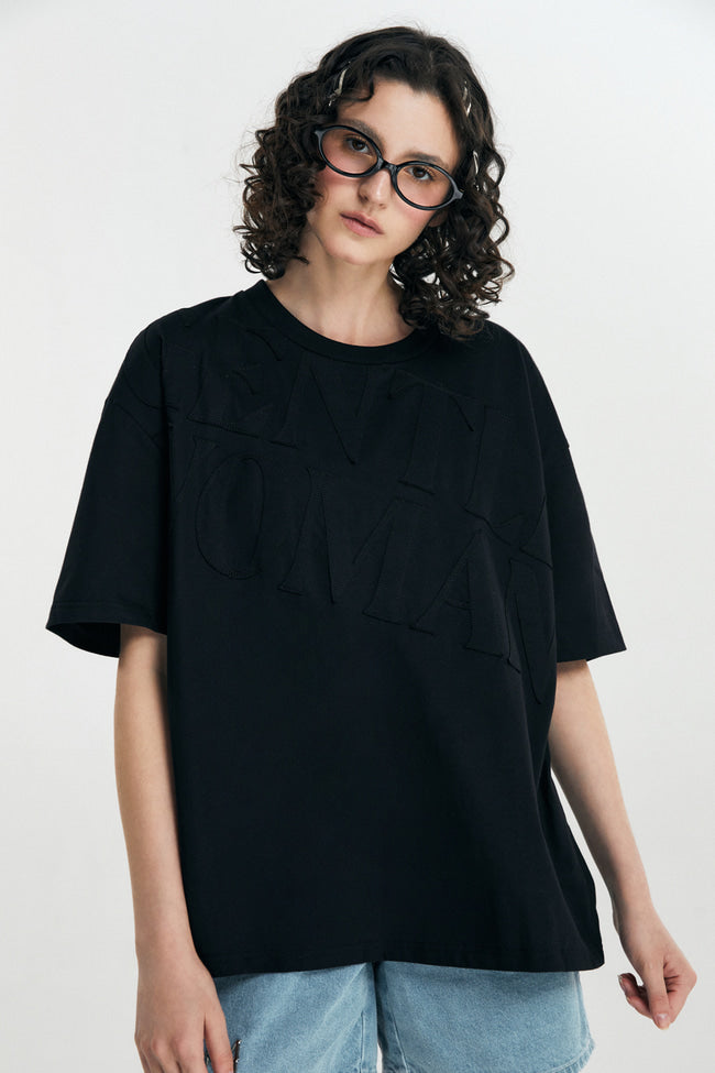 GW Quilted Oversized T-Shirt : BLACK - GW22185.4