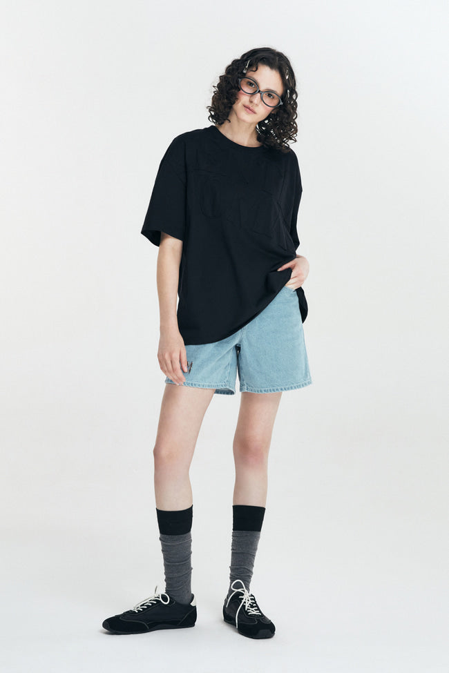 GW Quilted Oversized T-Shirt : BLACK - GW22185.4