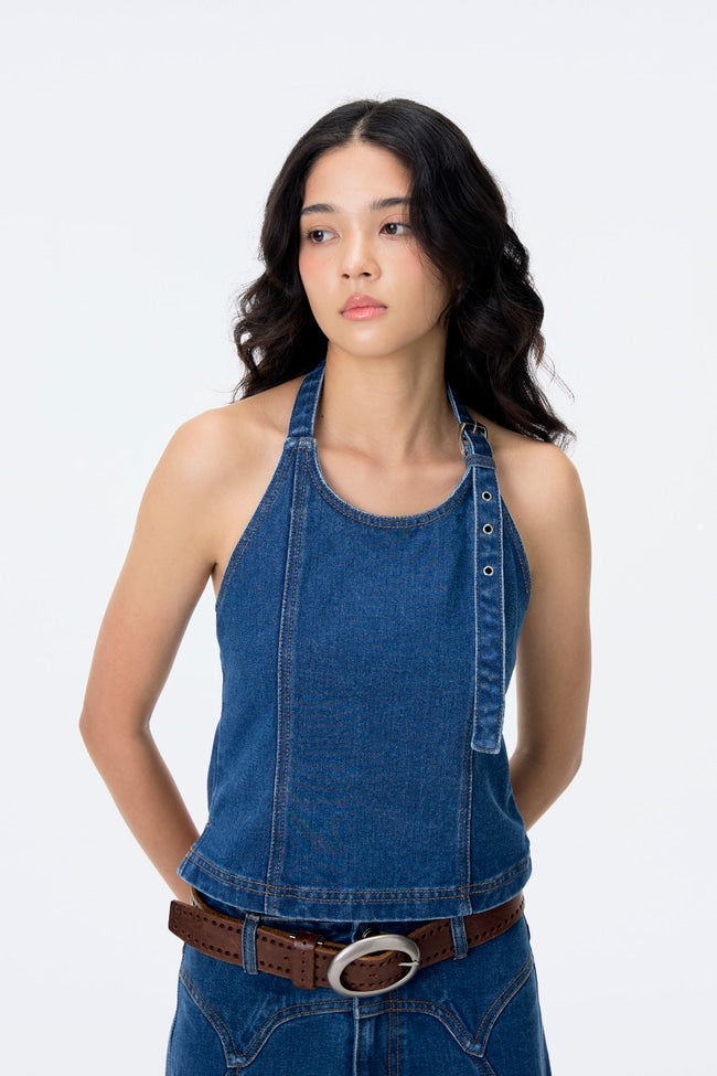 The Track Star Denim Halter Top - GW24489