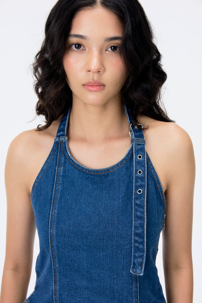 The Track Star Denim Halter Top - GW24489