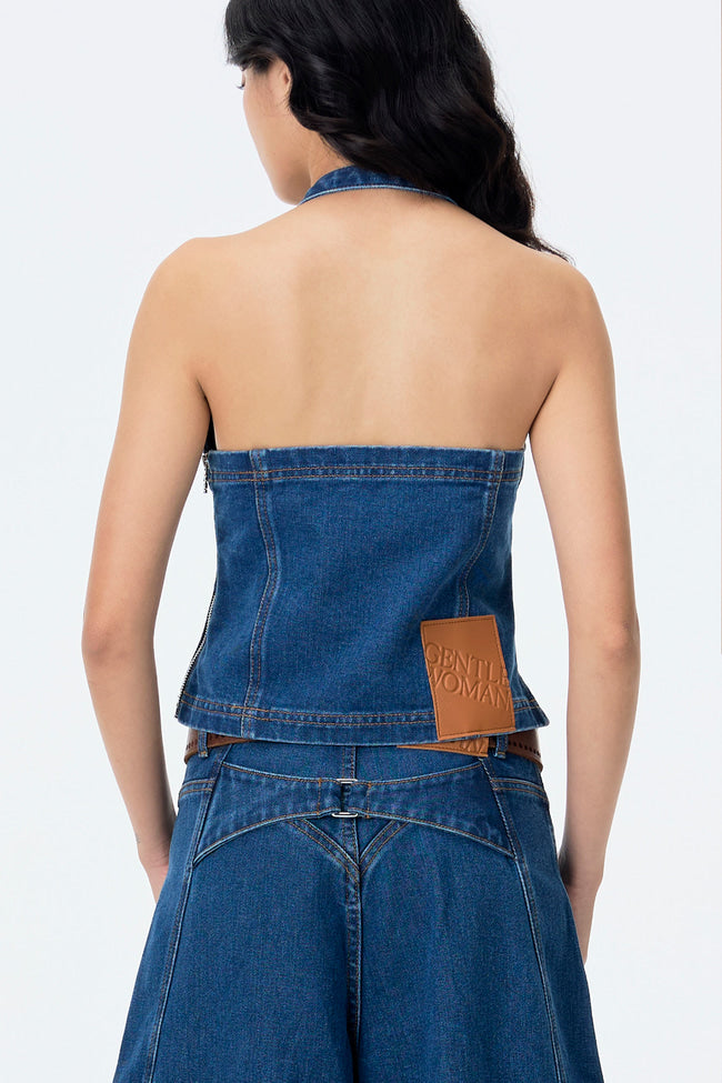 The Track Star Denim Halter Top - GW24489