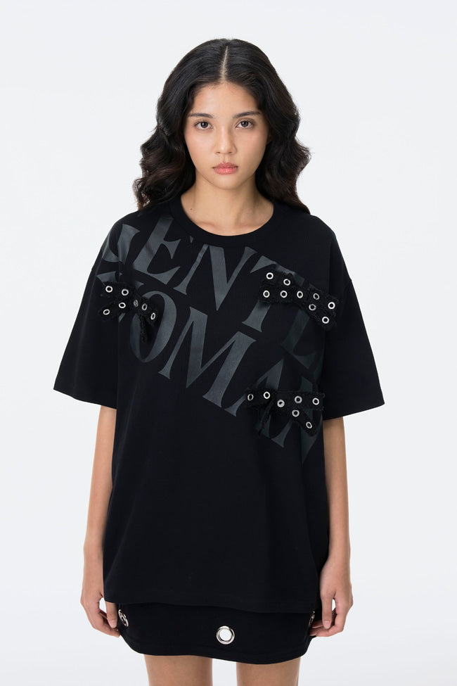 Black Bow Stud Oversized T-Shirt - GW24490