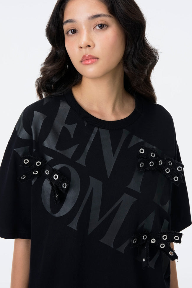 Black Bow Stud Oversized T-Shirt - GW24490