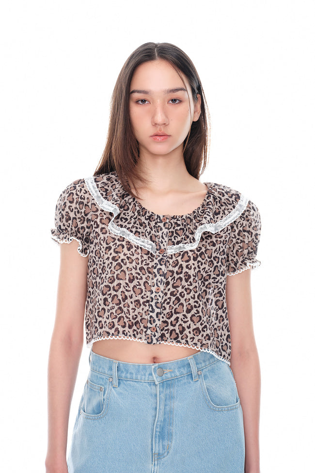 Leopard Cropped Blouse - GW25976