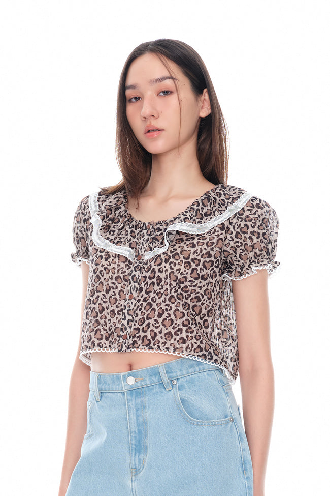 Leopard Cropped Blouse - GW25976
