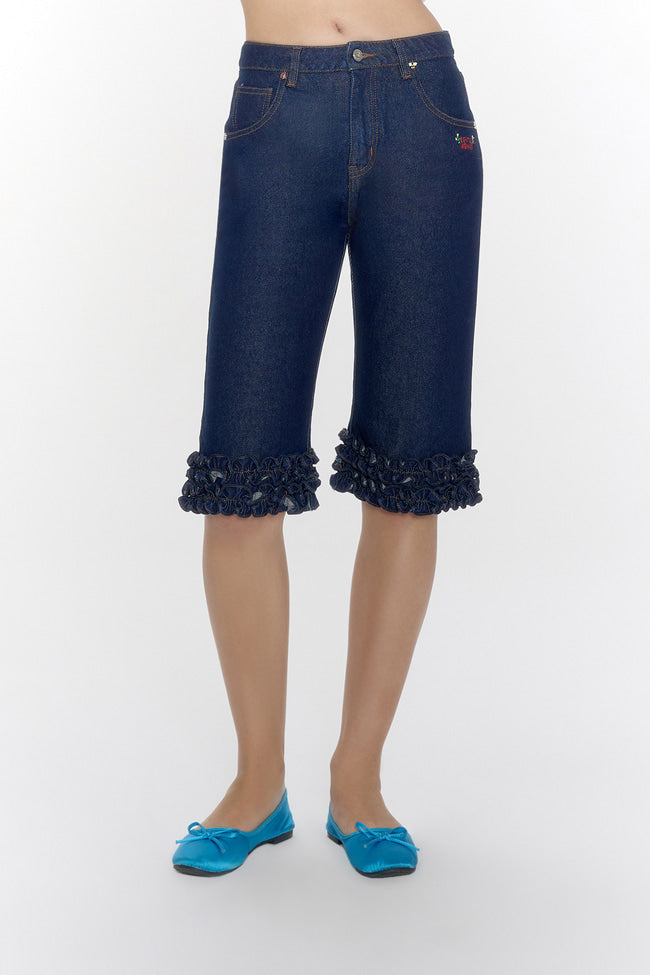 Berry Blossom Denim Capri Shorts - GW26815