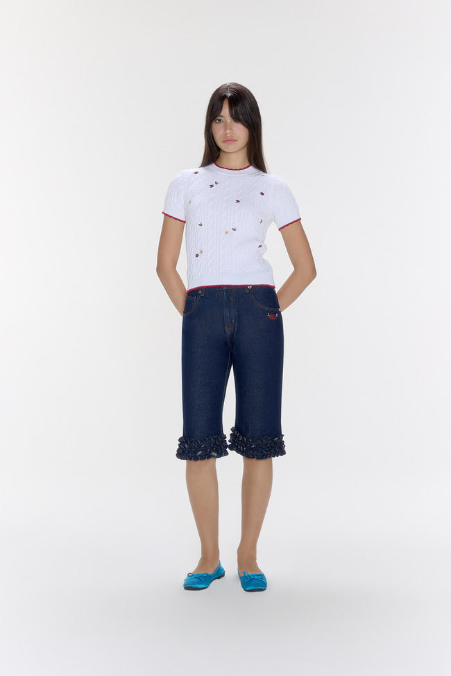 Berry Blossom Denim Capri Shorts - GW26815