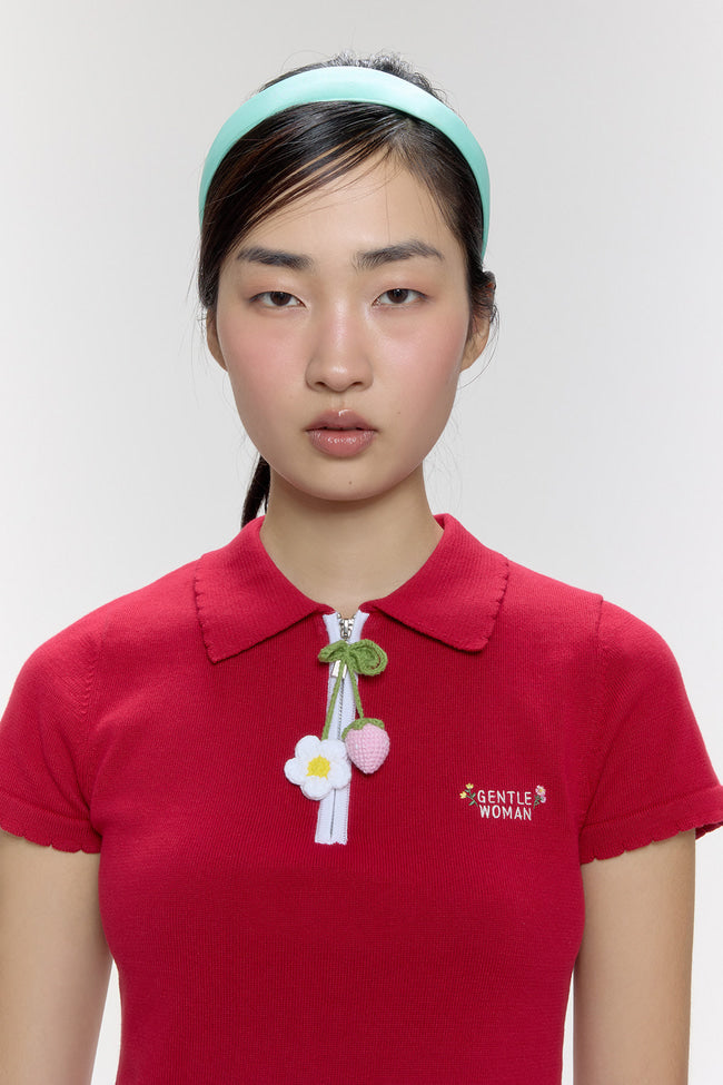 Strawberry Charm Polo Knit Top - GW26821