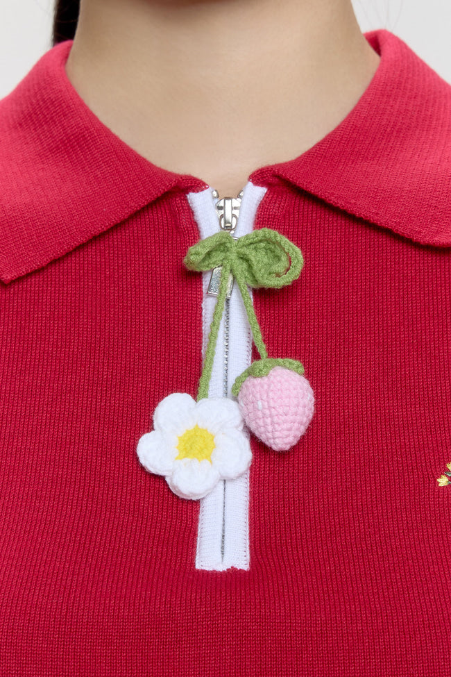 Strawberry Charm Polo Knit Top - GW26821