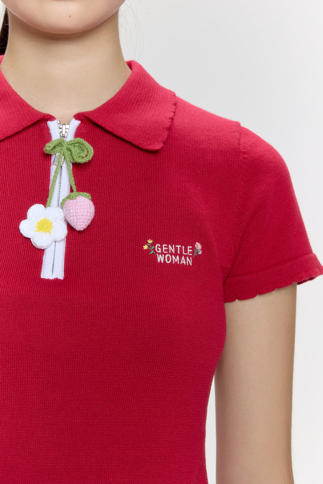 Strawberry Charm Polo Knit Top - GW26821