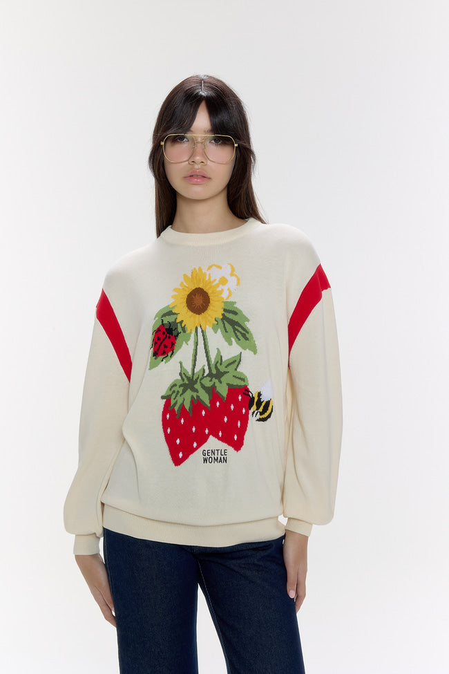 Sunflower Strawberry Long Sleeve Knit Top - GW26824