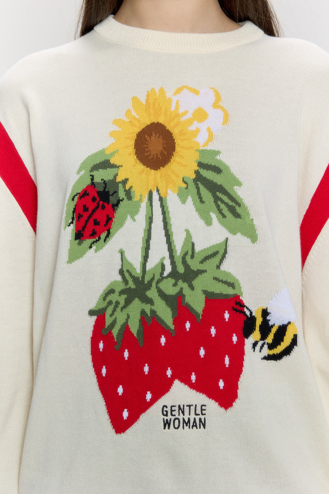 Sunflower Strawberry Long Sleeve Knit Top - GW26824