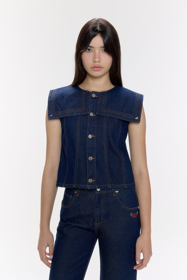 Berry Blossom Sailor Denim Top - GW26814