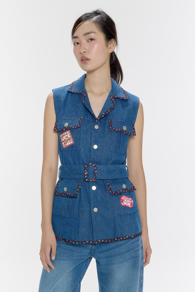 Strawberry Patch Safari Denim Vest - GW26805