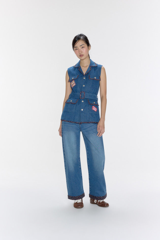 Strawberry Patch Safari Denim Vest - GW26805