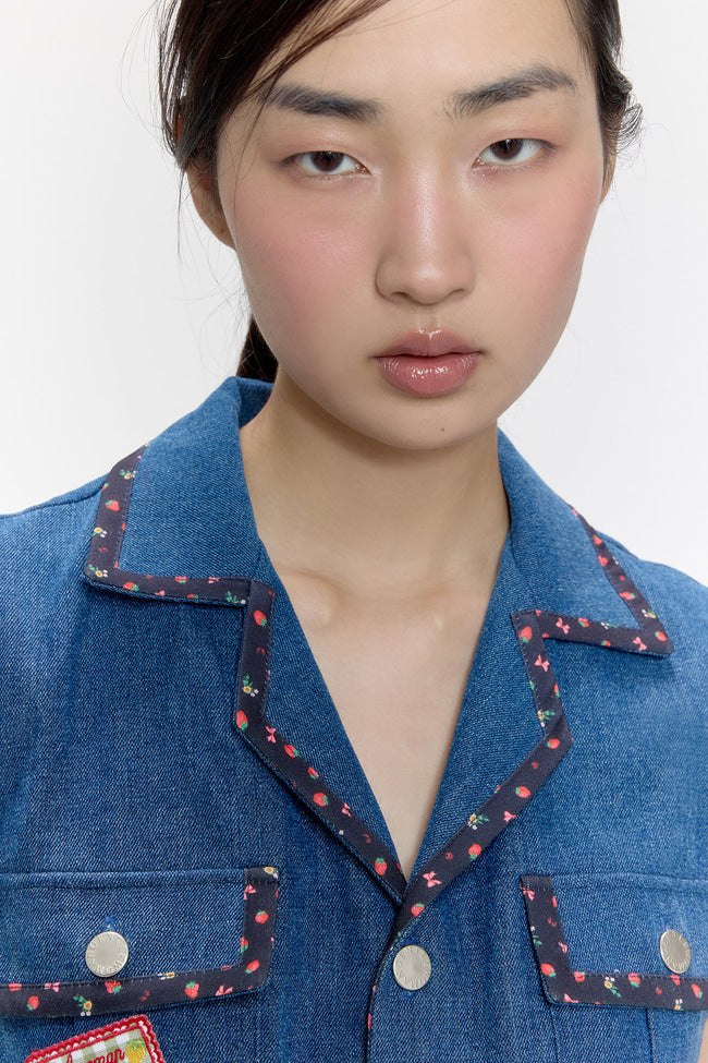 Strawberry Patch Safari Denim Vest - GW26805