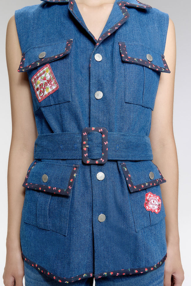 Strawberry Patch Safari Denim Vest - GW26805