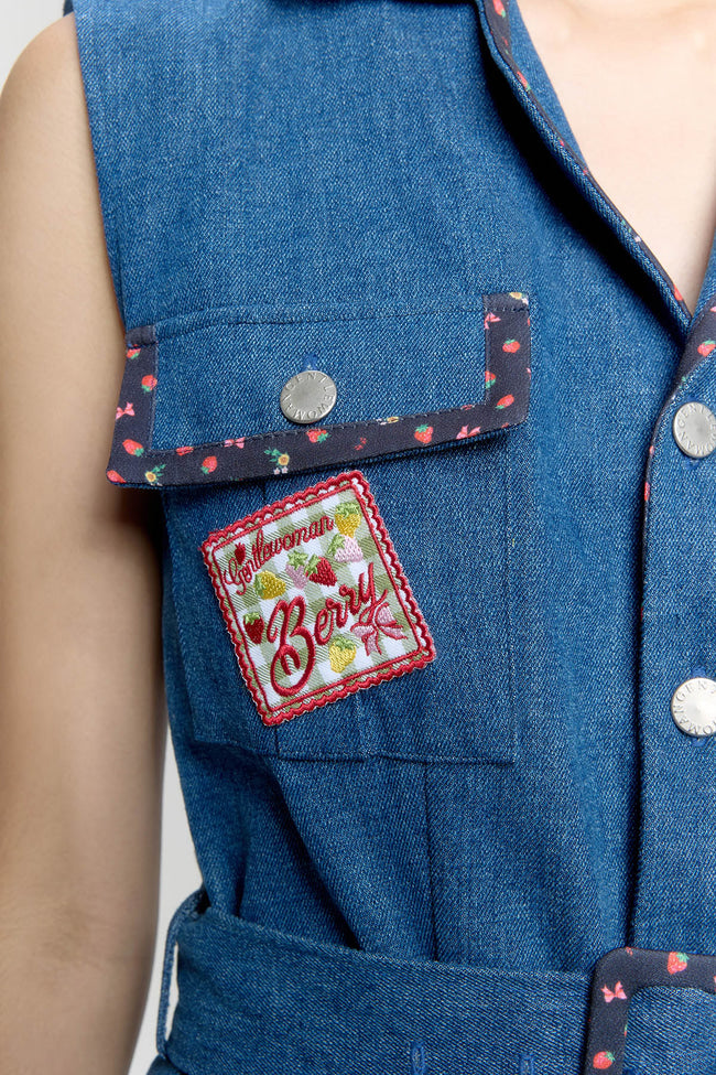 Strawberry Patch Safari Denim Vest - GW26805