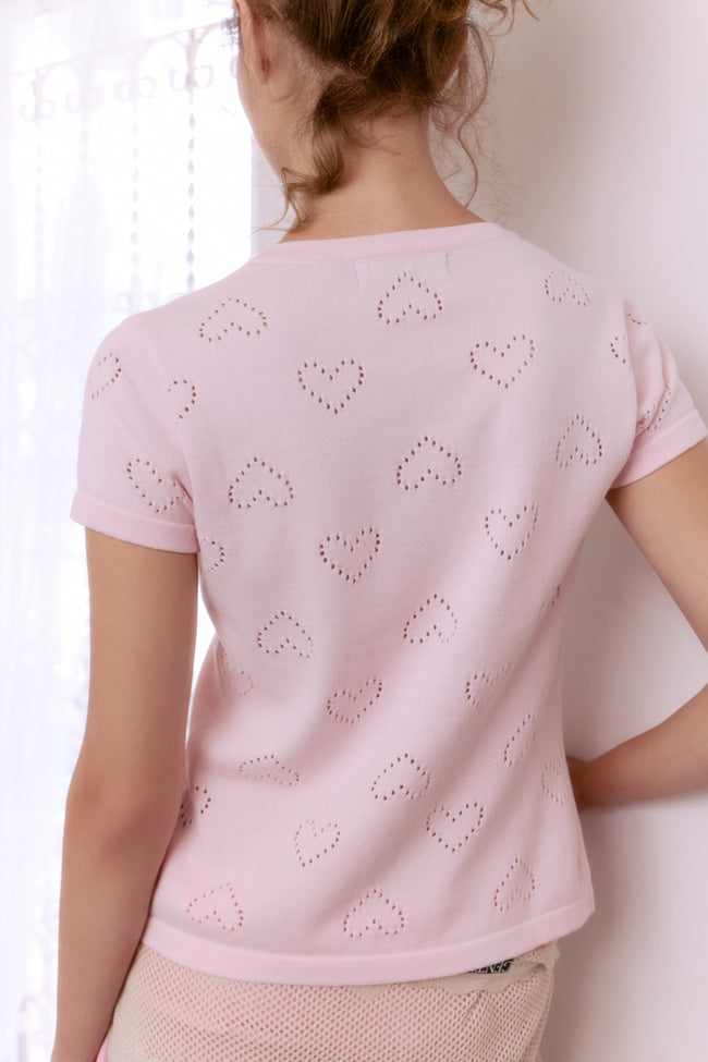 Pointelle Mini Heart Knit Top - GW26404