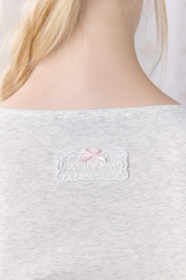 Petal Lace Layered Long Sleeve Top : Grey - GW27444
