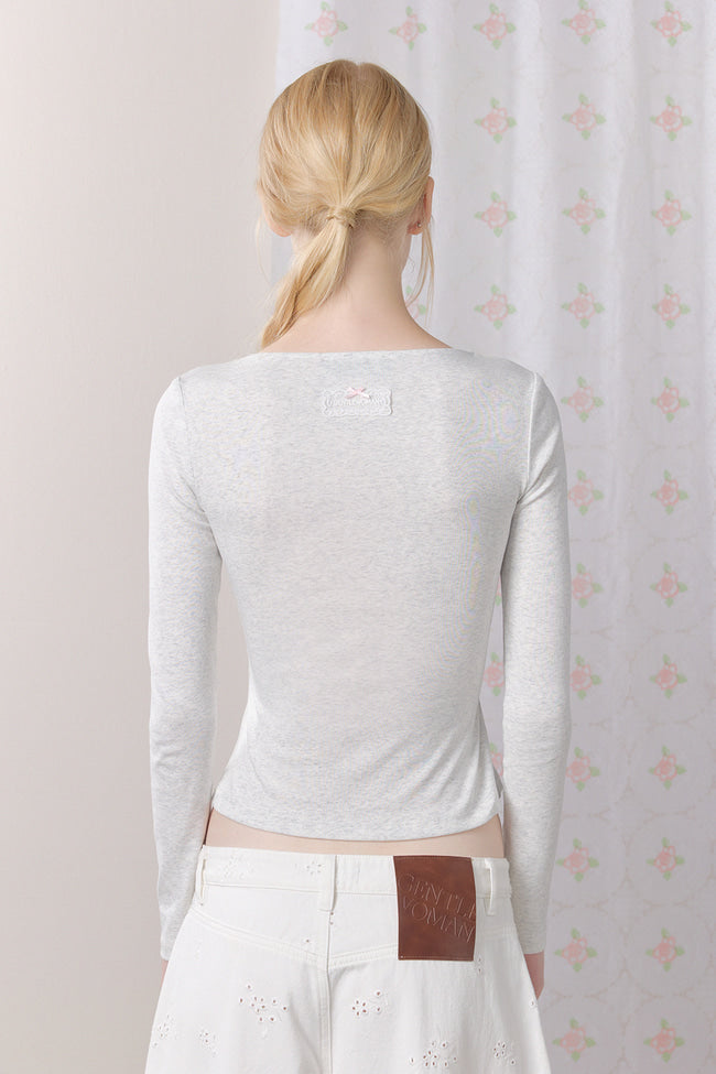 Petal Lace Layered Long Sleeve Top : Grey - GW27444