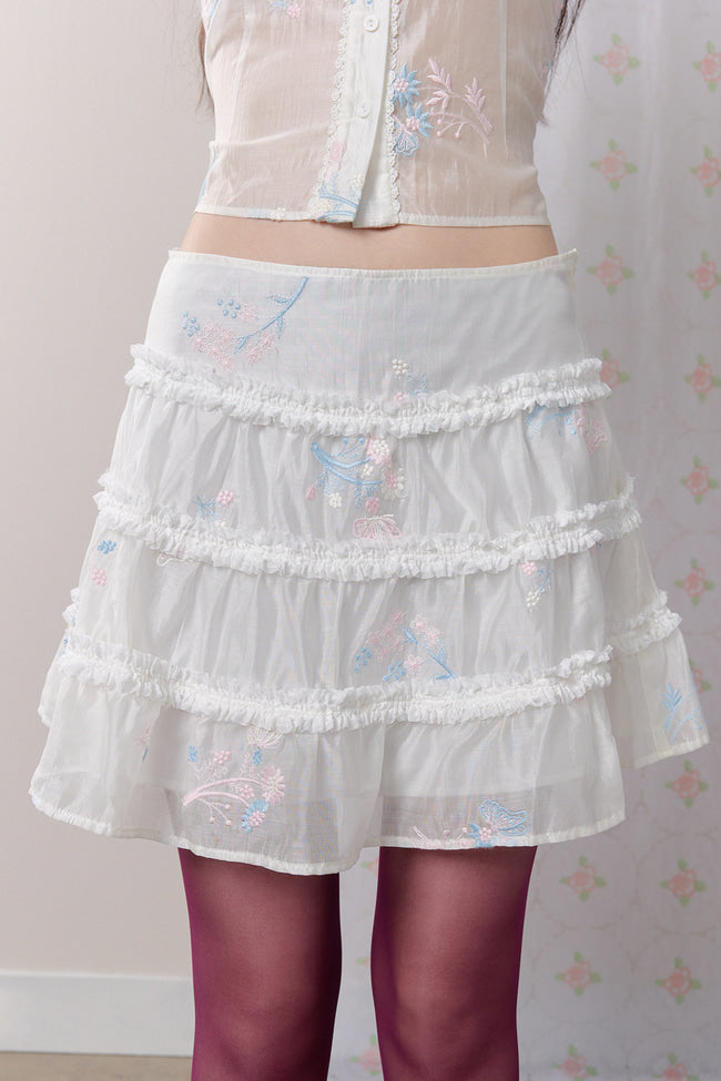 Petaline Embroidered Mini Skirt - GW27442