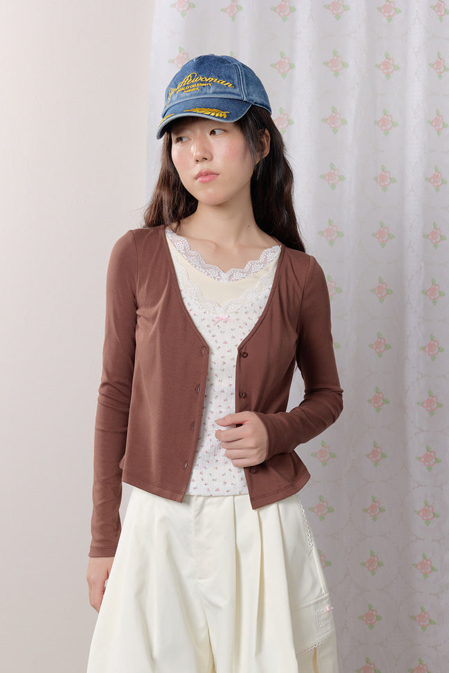Petal Lace Layered Long Sleeve Top : Brown - GW27443
