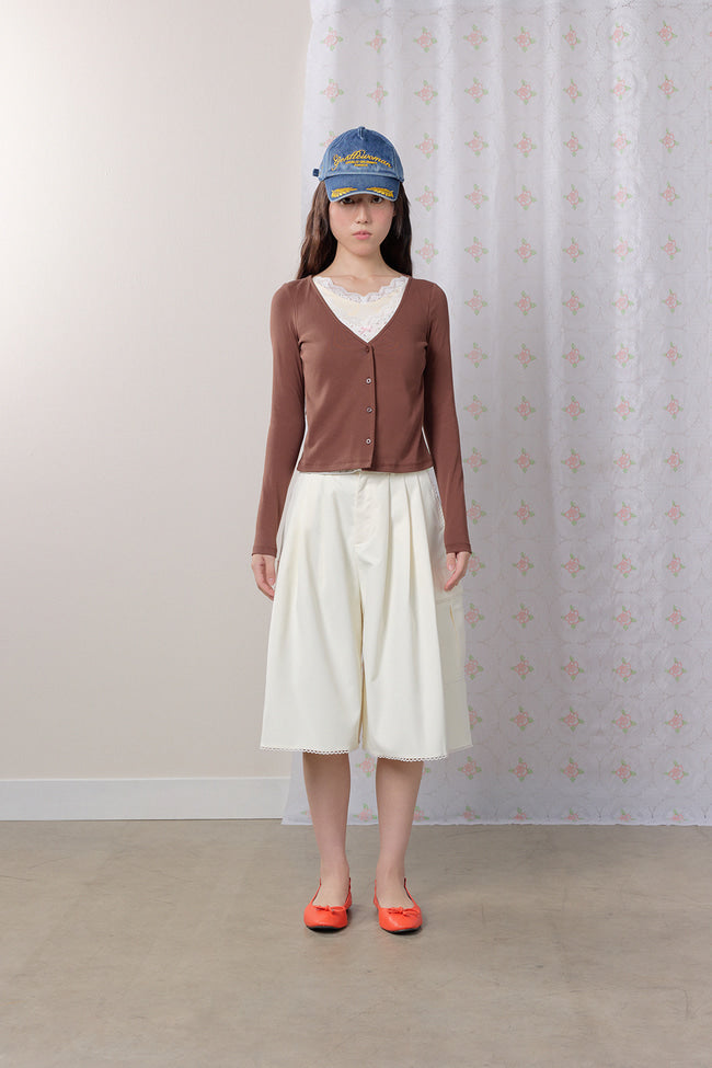 Petal Lace Layered Long Sleeve Top : Brown - GW27443