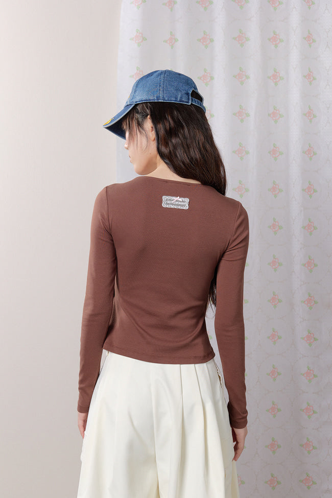 Petal Lace Layered Long Sleeve Top : Brown - GW27443