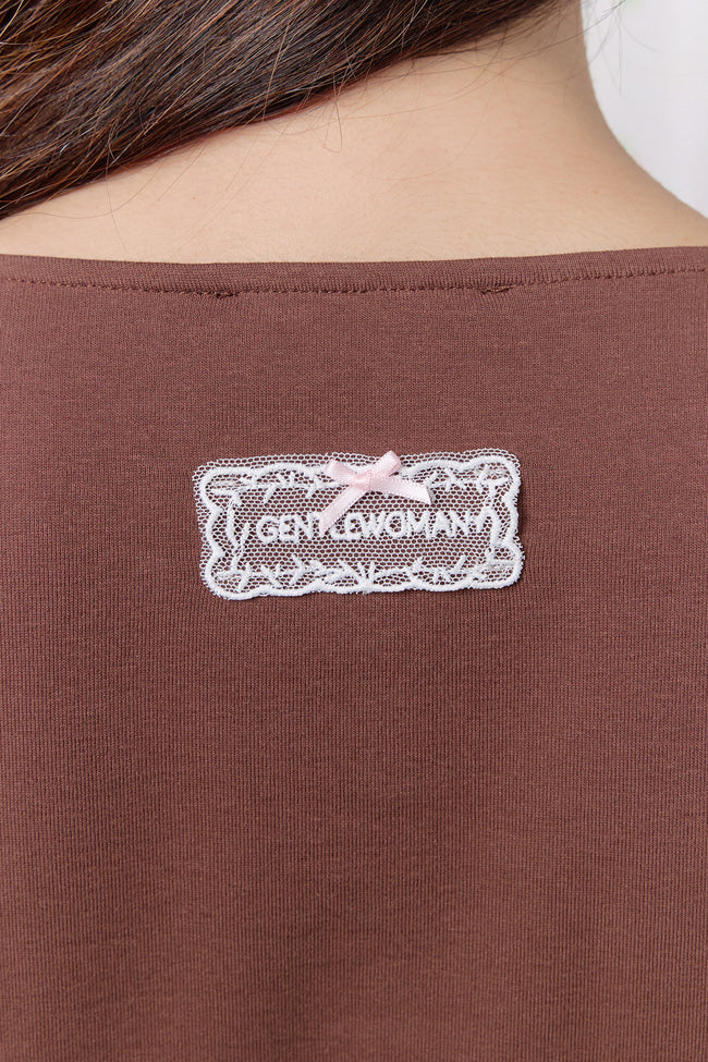 Petal Lace Layered Long Sleeve Top : Brown - GW27443
