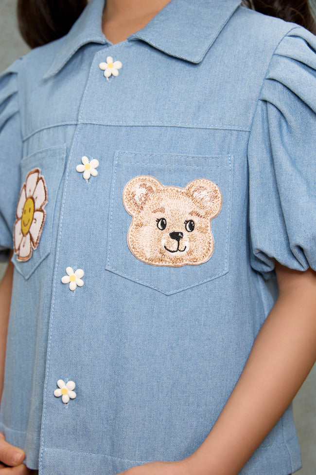 Honey Bloom Denim Top - LW22816